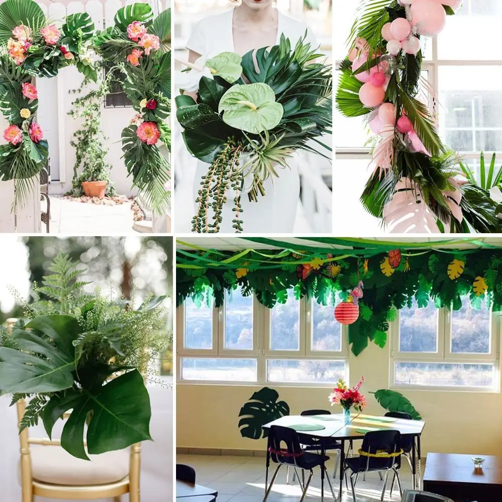 OurWarm 24pcs Large Artificial Tropical Palm Leaves | Faux Safari Leaves for Jungle & Party Decor - view 7
