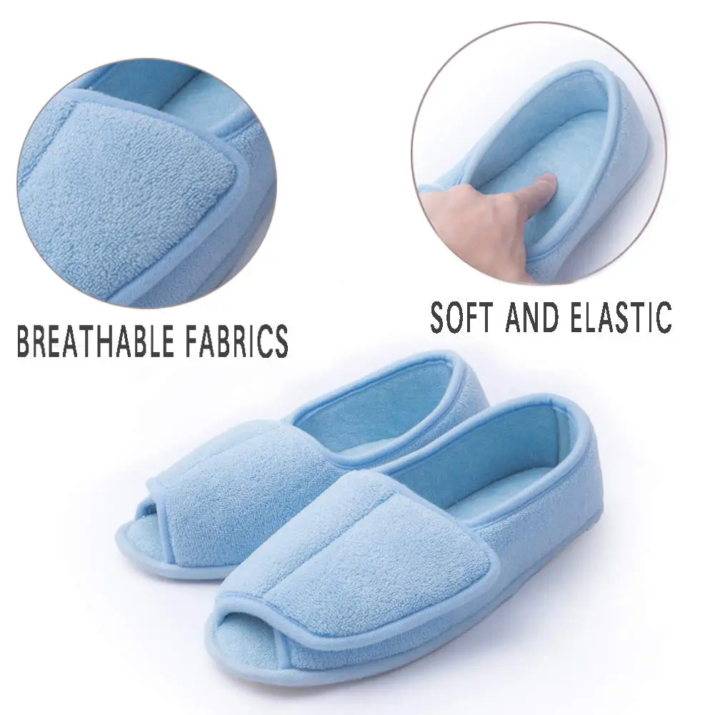 Git-up Women Diabetic Slippers 9# Blue | Adjustable Memory Foam House Shoes for Edema & Arthritis - view 3