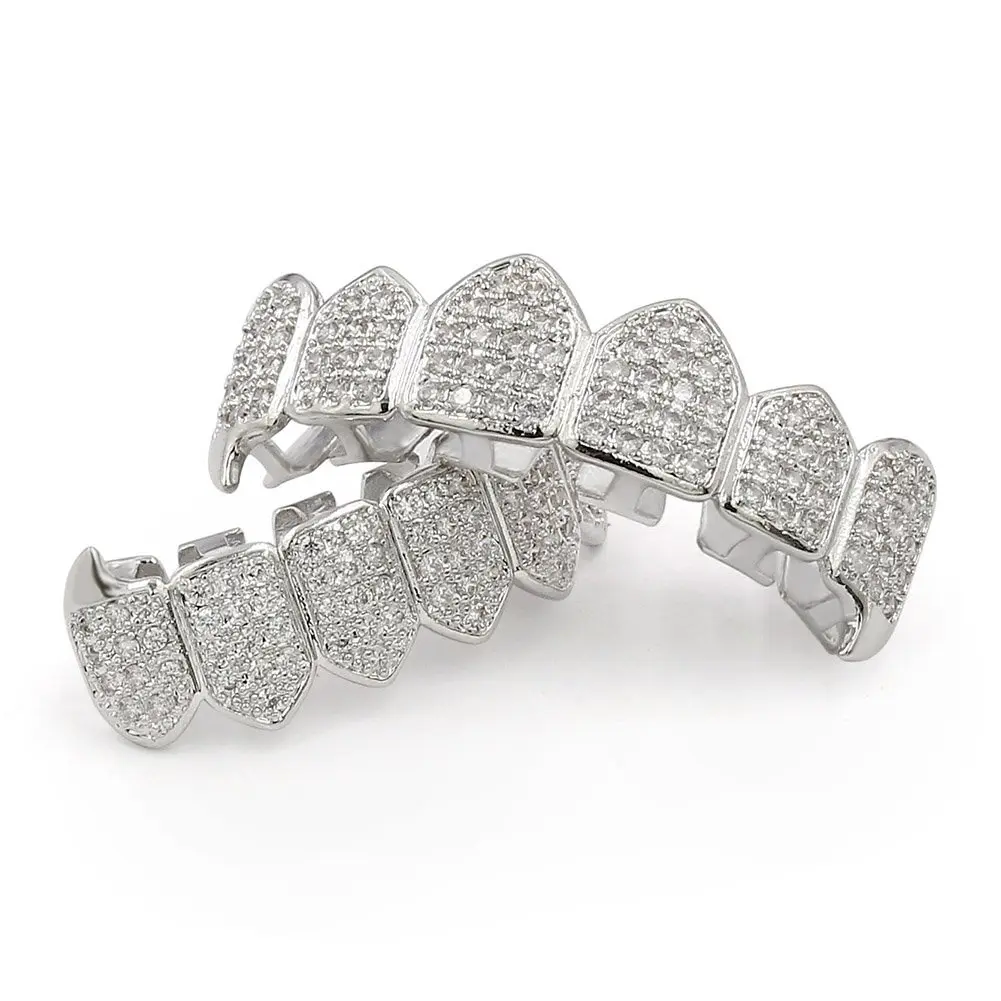 TOPGRILLZ Vampire Fangs Grillz with CZ Stones 18K Gold Plated Brass | Hip Hop Costume Accessory - view 4