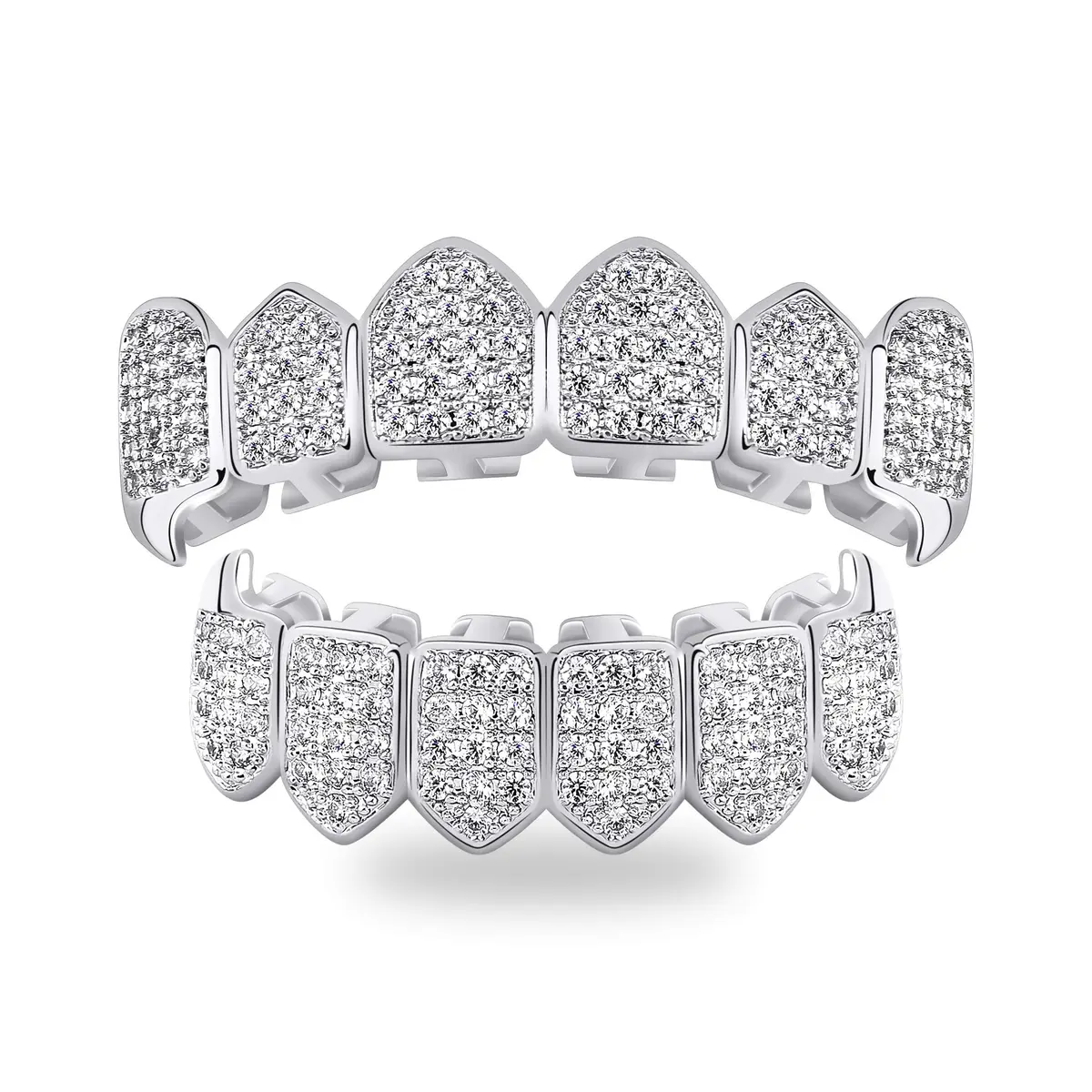 TOPGRILLZ Vampire Fangs Grillz with CZ Stones 18K Gold Plated Brass | Hip Hop Costume Accessory - main product image