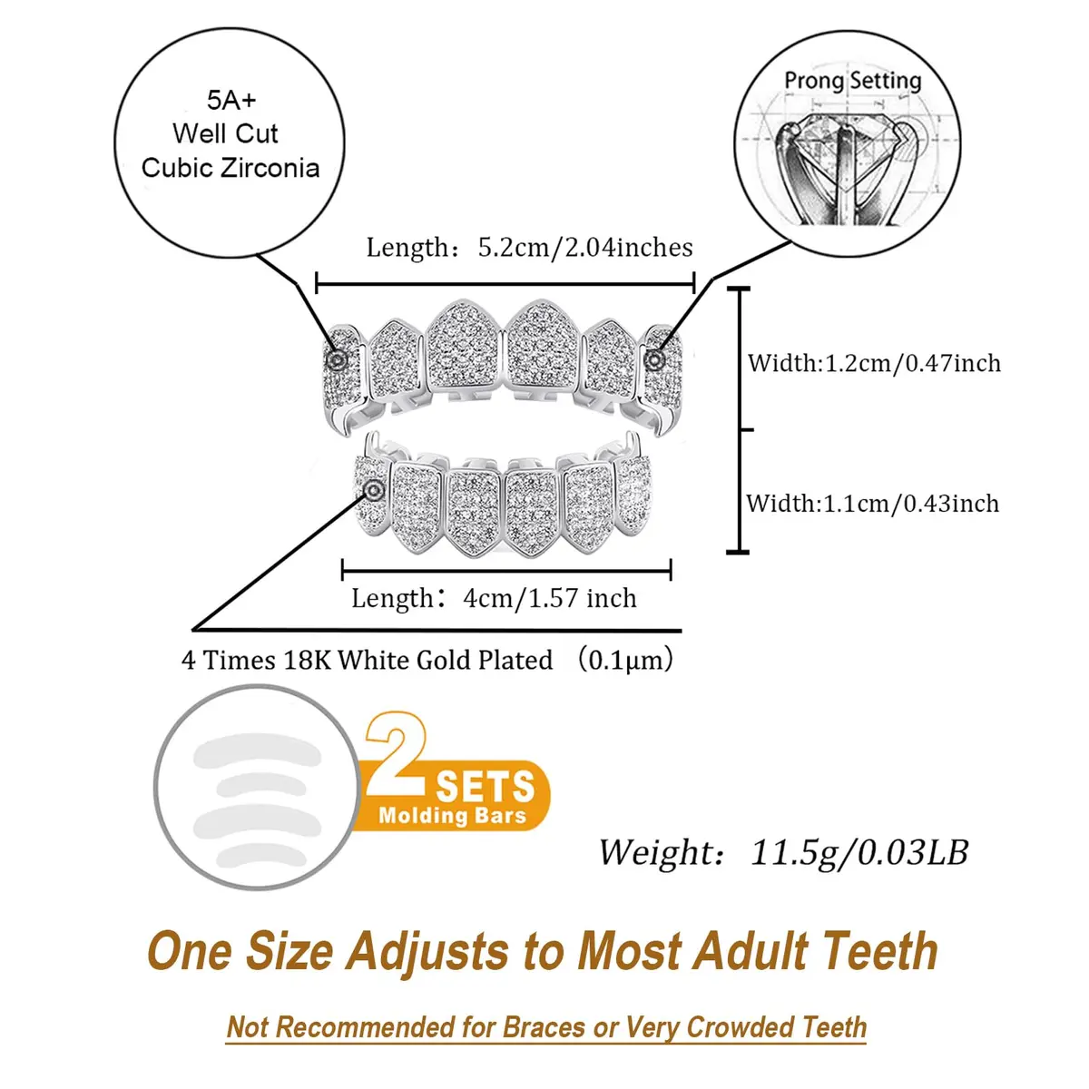 TOPGRILLZ Vampire Fangs Grillz with CZ Stones 18K Gold Plated Brass | Hip Hop Costume Accessory - view 2