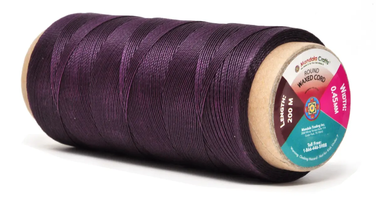 Mandala Crafts 200M 0.45mm Purple Round Waxed Thread for Leather Sewing | Waterproof, Heavy Duty, 219 Yards - main product image