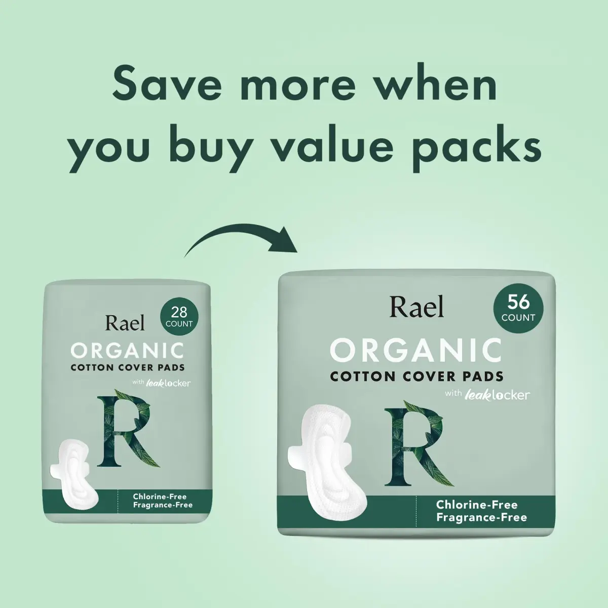 Rael Organic Cotton Cover Sanitary Pads, Moderate Absorbency, Regular, 28 Count | Hypoallergenic & Chlorine-Free - view 5