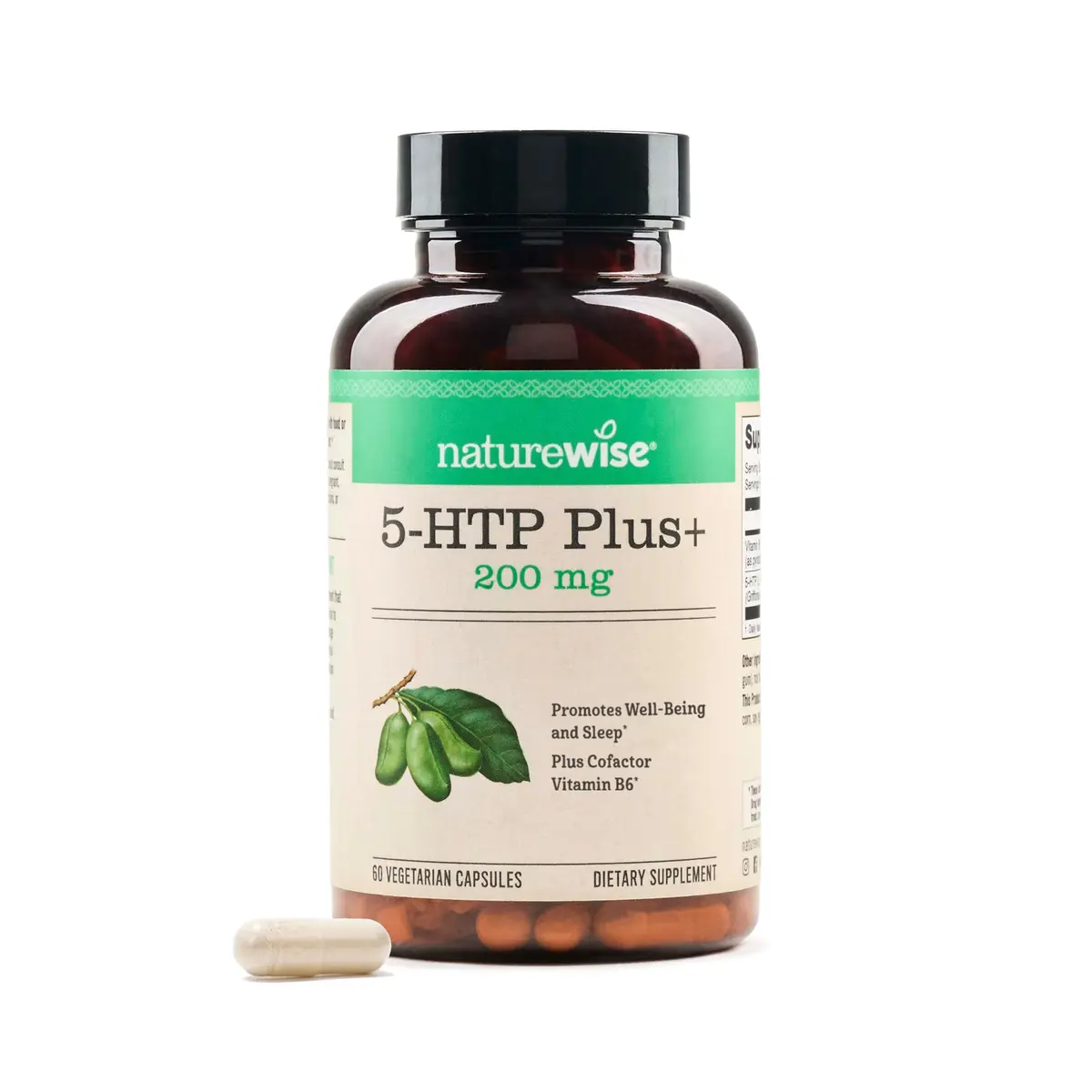 NatureWise 5-HTP 200mg Supplement, Mood & Sleep Support, 60 Vegan Capsules | Vegan, Plant-Based, USA Sourced - main product image