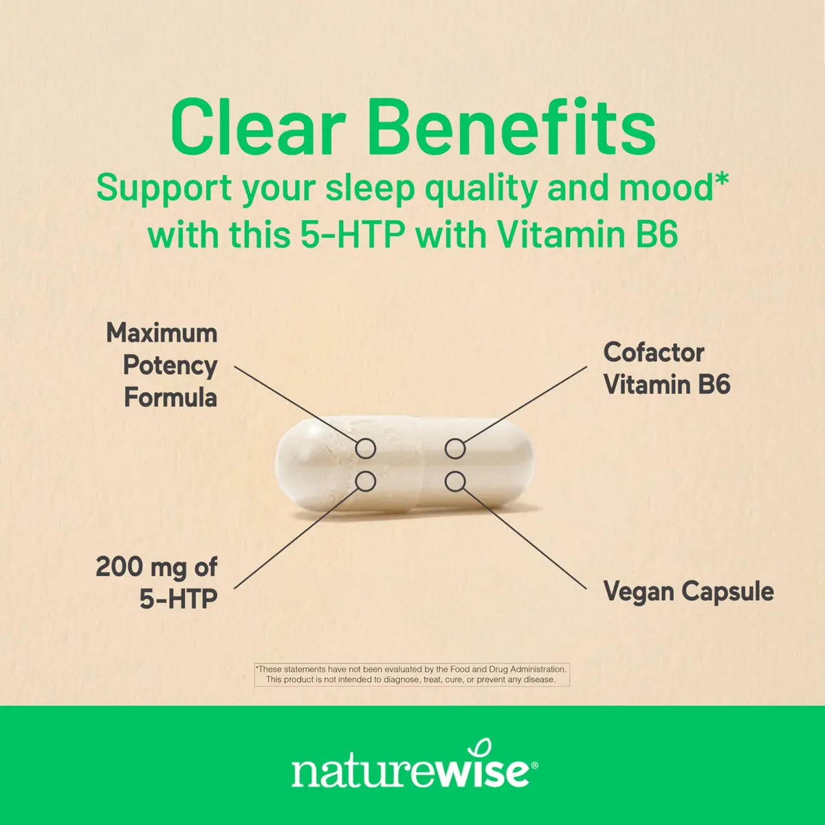 NatureWise 5-HTP 200mg Supplement, Mood & Sleep Support, 60 Vegan Capsules | Vegan, Plant-Based, USA Sourced - view 3