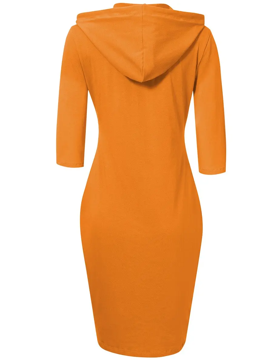 MISSKY Women 3 4 Sleeve Pocket Slim Sweatshirt Pullover Hoodies Dress (M,Orange) | Casual Slim Fit - view 3