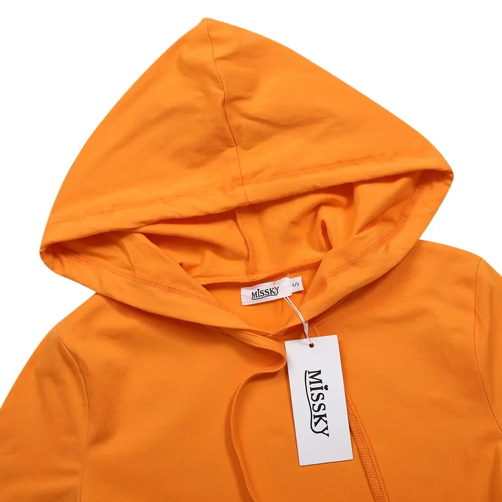 MISSKY Women 3 4 Sleeve Pocket Slim Sweatshirt Pullover Hoodies Dress (M,Orange) | Casual Slim Fit - view 4