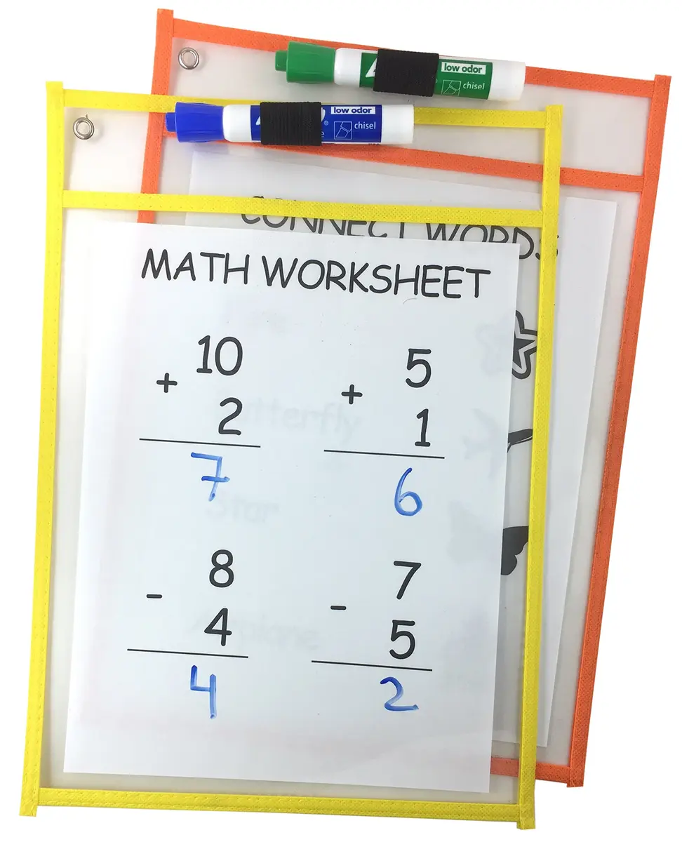 Clipco Assorted Colors Dry Erase Pocket Sleeves 6-Pack | Reusable Worksheet Protectors for Teachers & Students - view 2