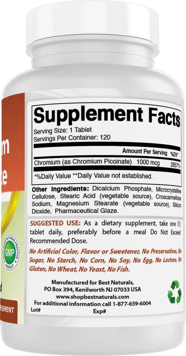Best Naturals Chromium Picolinate 1000 mcg | 2 Pack of 120 Tablets for Metabolism Support in India - view 6
