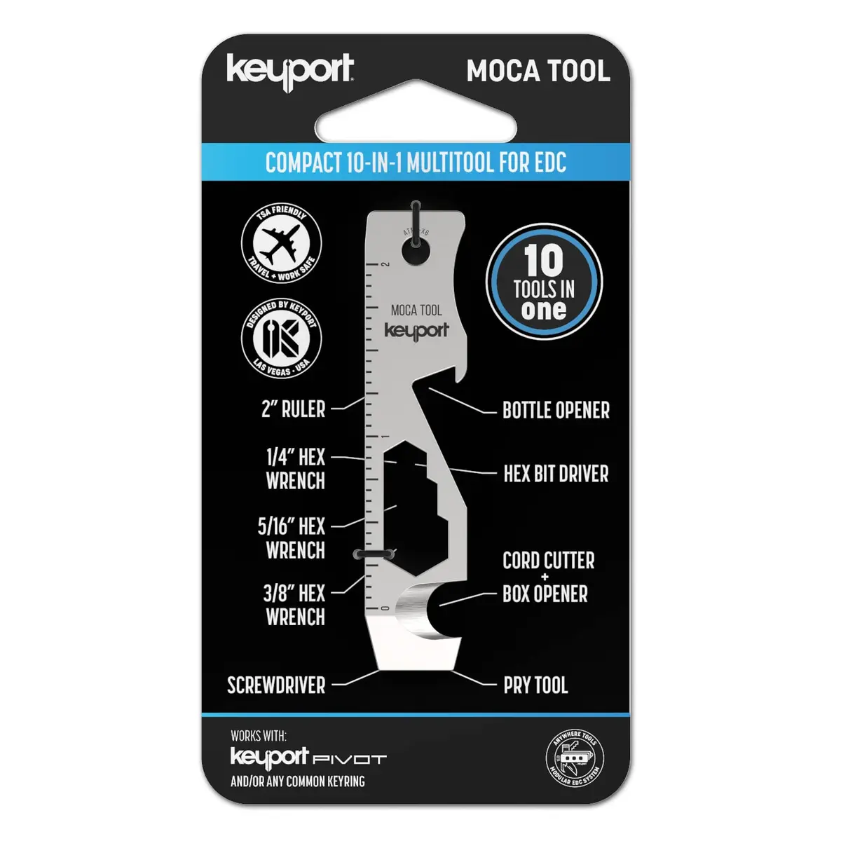 Keyport MOCA 10-in-1 Keychain Multitool - Flat EDC Key Tool - Silver | 2.7" (6.86 cm) Ruler & Wrench Set - main product image