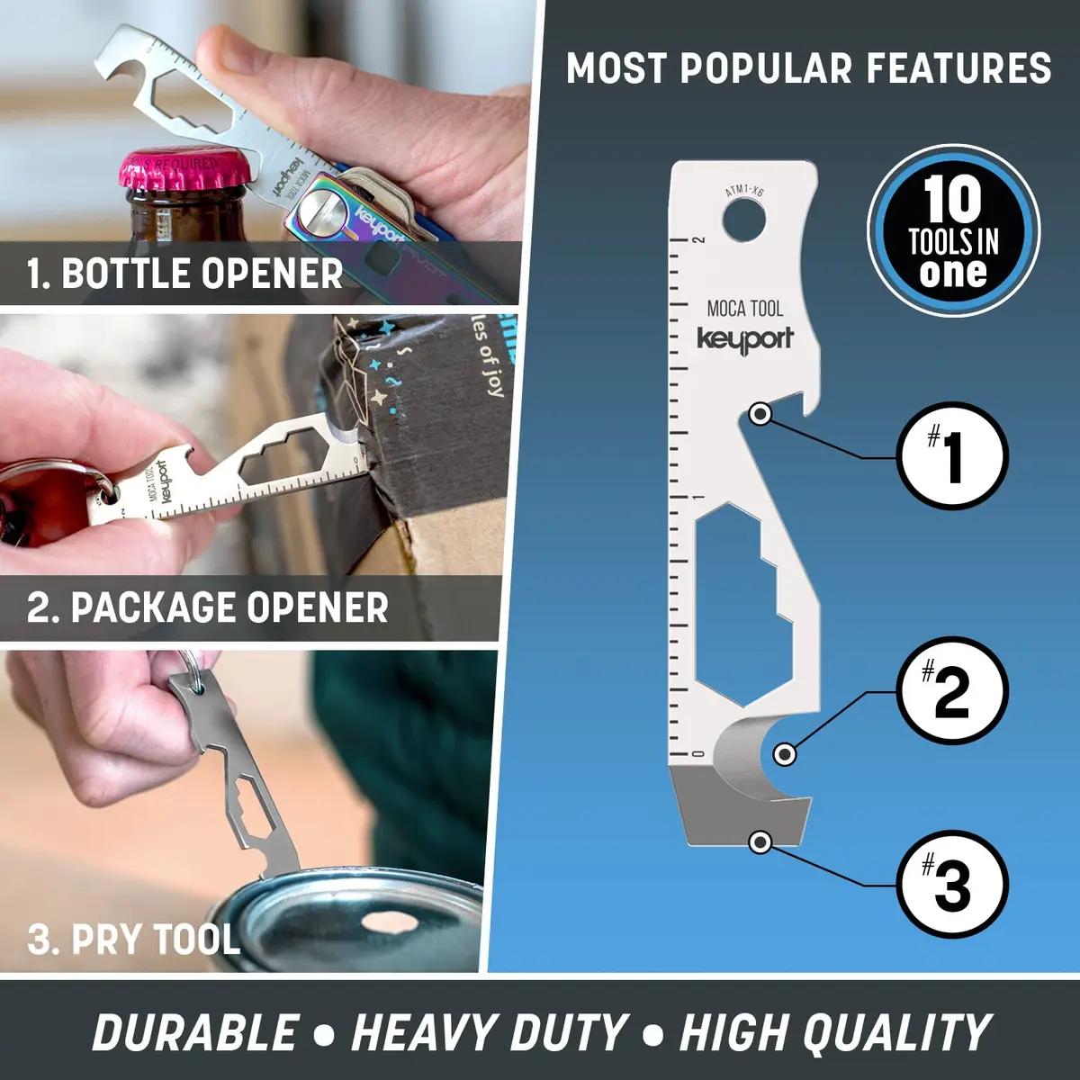 Keyport MOCA 10-in-1 Keychain Multitool - Flat EDC Key Tool - Silver | 2.7" (6.86 cm) Ruler & Wrench Set - view 2