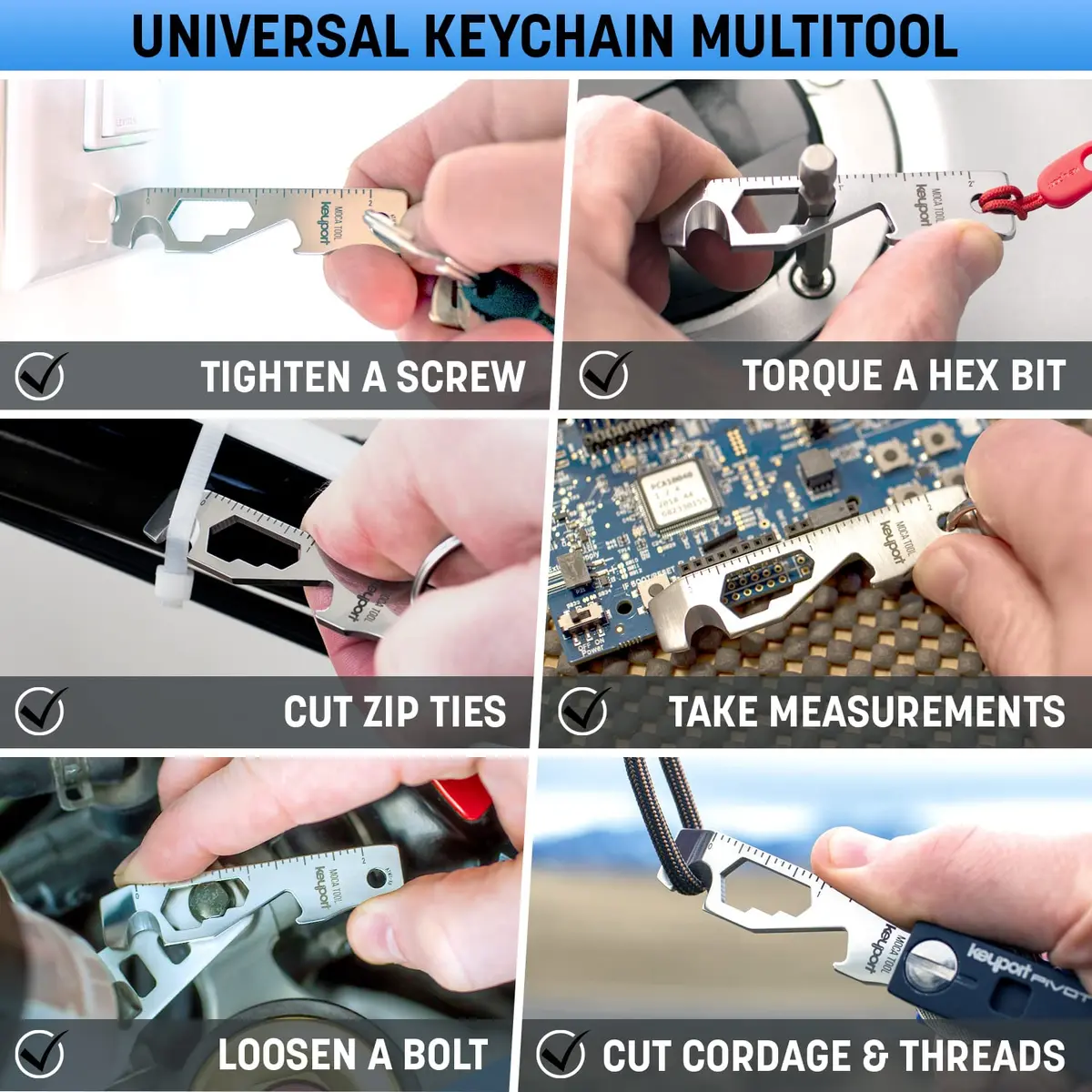 Keyport MOCA 10-in-1 Keychain Multitool - Flat EDC Key Tool - Silver | 2.7" (6.86 cm) Ruler & Wrench Set - view 4