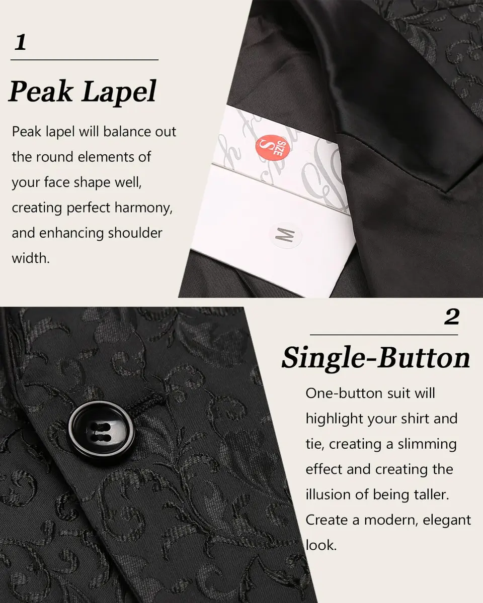 COOFANDY Men's Floral Party Dress Suit Stylish Dinner Jacket Wedding Blazer One Button Tuxedo, Black, US M | Elegant Floral Jacquard - view 5