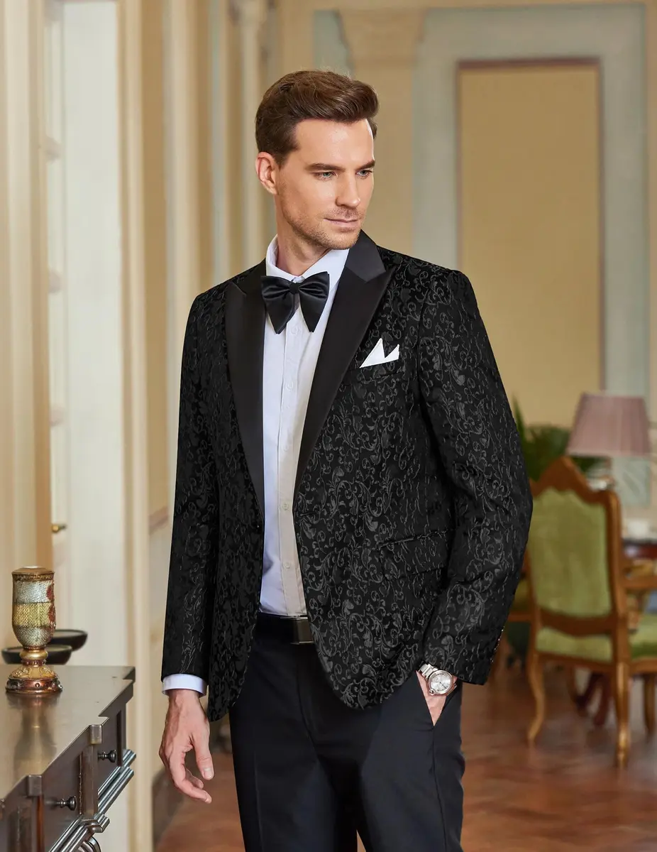COOFANDY Men's Floral Party Dress Suit Stylish Dinner Jacket Wedding Blazer One Button Tuxedo, Black, US M | Elegant Floral Jacquard - view 7