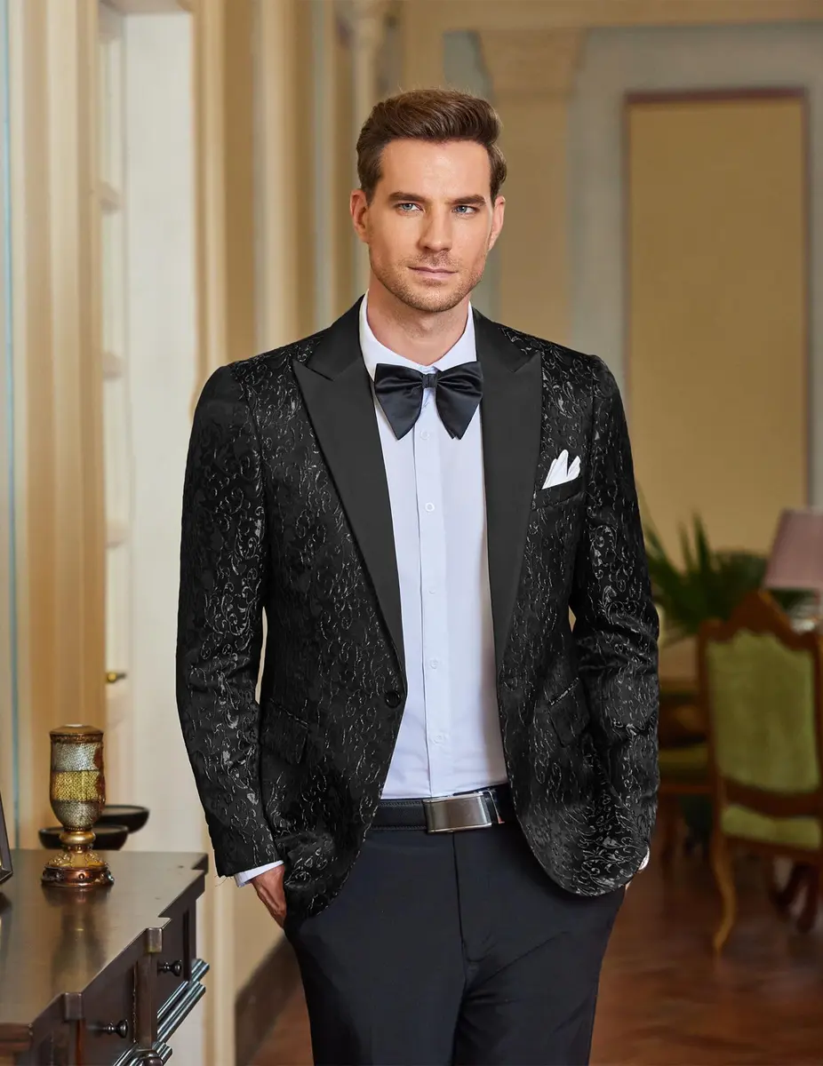 COOFANDY Men's Floral Party Dress Suit Stylish Dinner Jacket Wedding Blazer One Button Tuxedo, Black, US M | Elegant Floral Jacquard - view 2