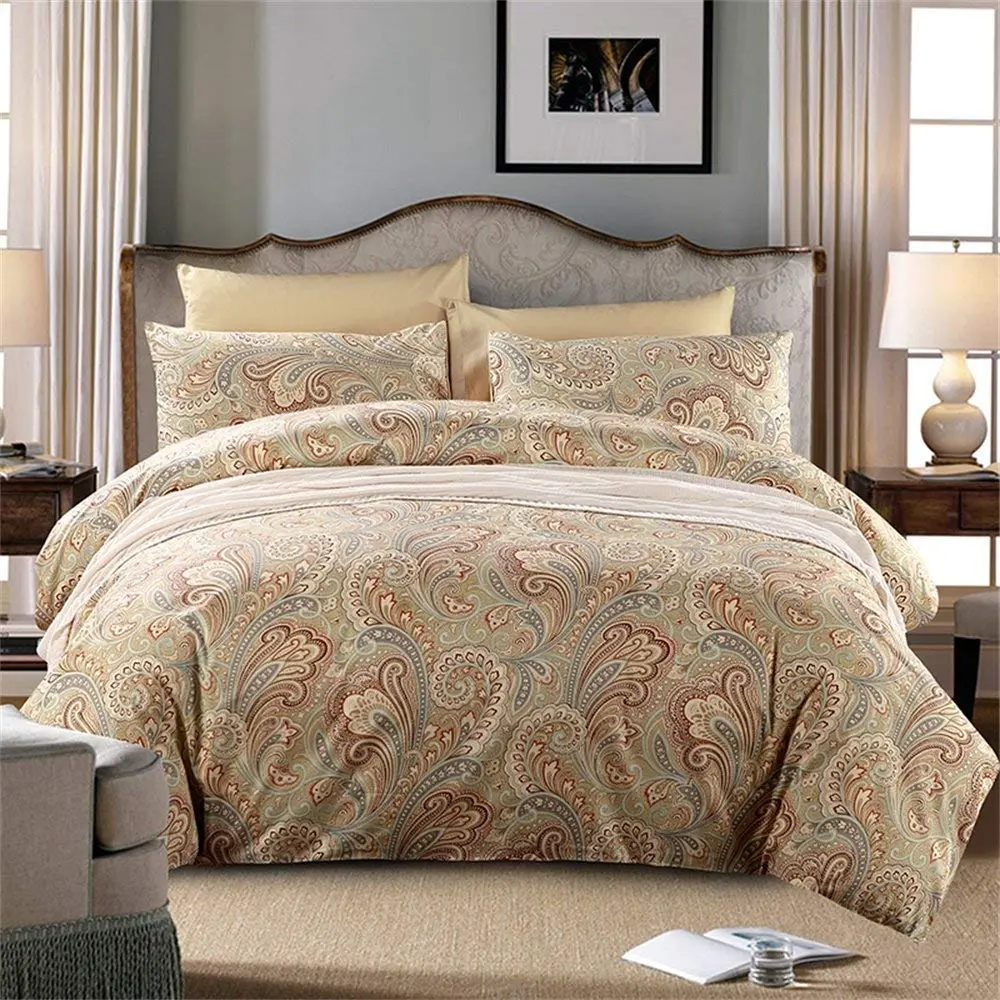 Brandream Duvet Quilt Cover Queen Size Gold Chic Paisley Regal Themed Lightweight Hypoallergenic Egyptian Cotton 800-Thread-Count Bedding Sets - main product image