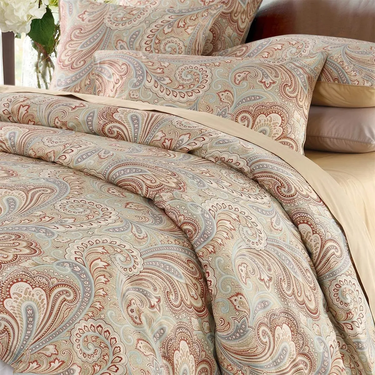 Brandream Duvet Quilt Cover Queen Size Gold Chic Paisley Regal Themed Lightweight Hypoallergenic Egyptian Cotton 800-Thread-Count Bedding Sets - view 2