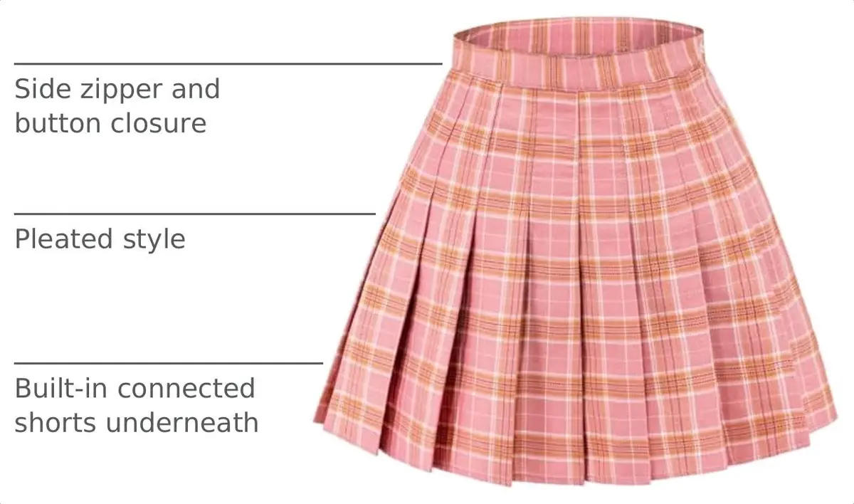 DAZCOS High Waist Pleated Plaid Skirt with Shorts | Casual Women's Mini Skater Skirt in Pink - view 4