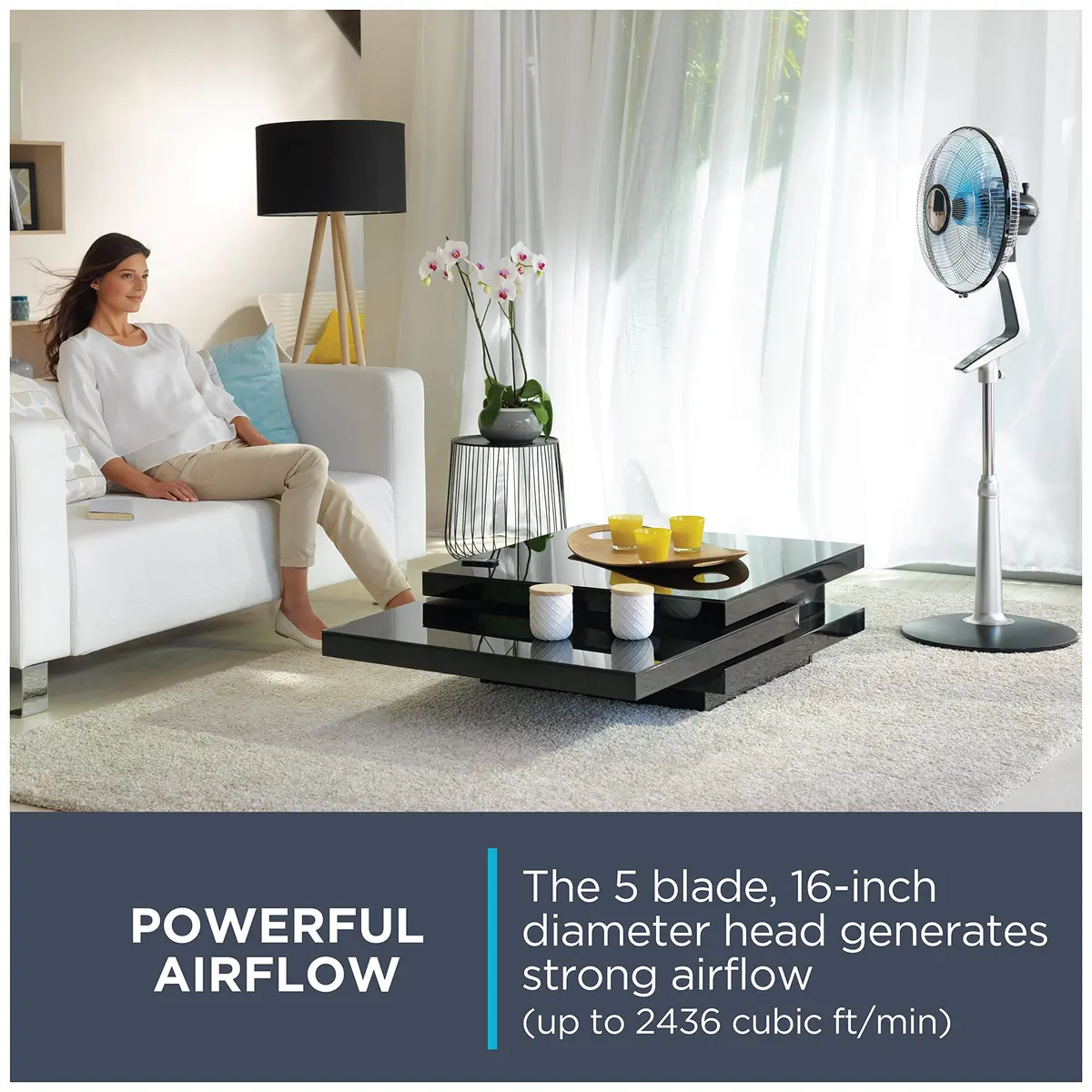 Rowenta Turbo Silence Extreme Table Fan 30cm (12") | Ultra Quiet 35dB(a) 5-Speed Oscillating Fan with Remote — Silver / Floor - view 3