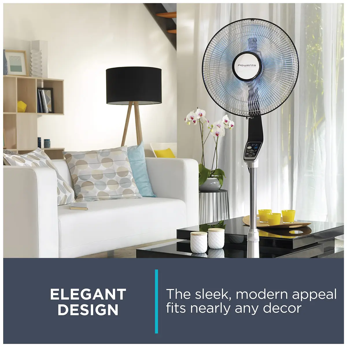 Rowenta Turbo Silence Extreme Table Fan 30cm (12") | Ultra Quiet 35dB(a) 5-Speed Oscillating Fan with Remote — Silver / Floor - view 4