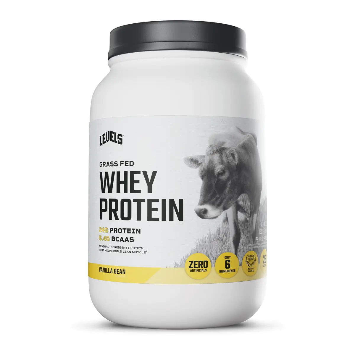 Levels Nutrition Grass Fed Whey Protein Powder Vanilla Bean 0.91 kg (2 lb) | 24g Protein Per Scoop, Clean Ingredients - main product image