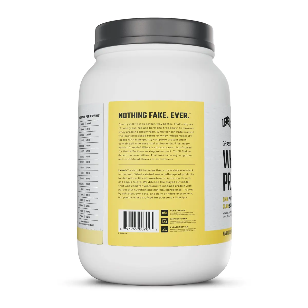 Levels Nutrition Grass Fed Whey Protein Powder Vanilla Bean 0.91 kg (2 lb) | 24g Protein Per Scoop, Clean Ingredients - view 9