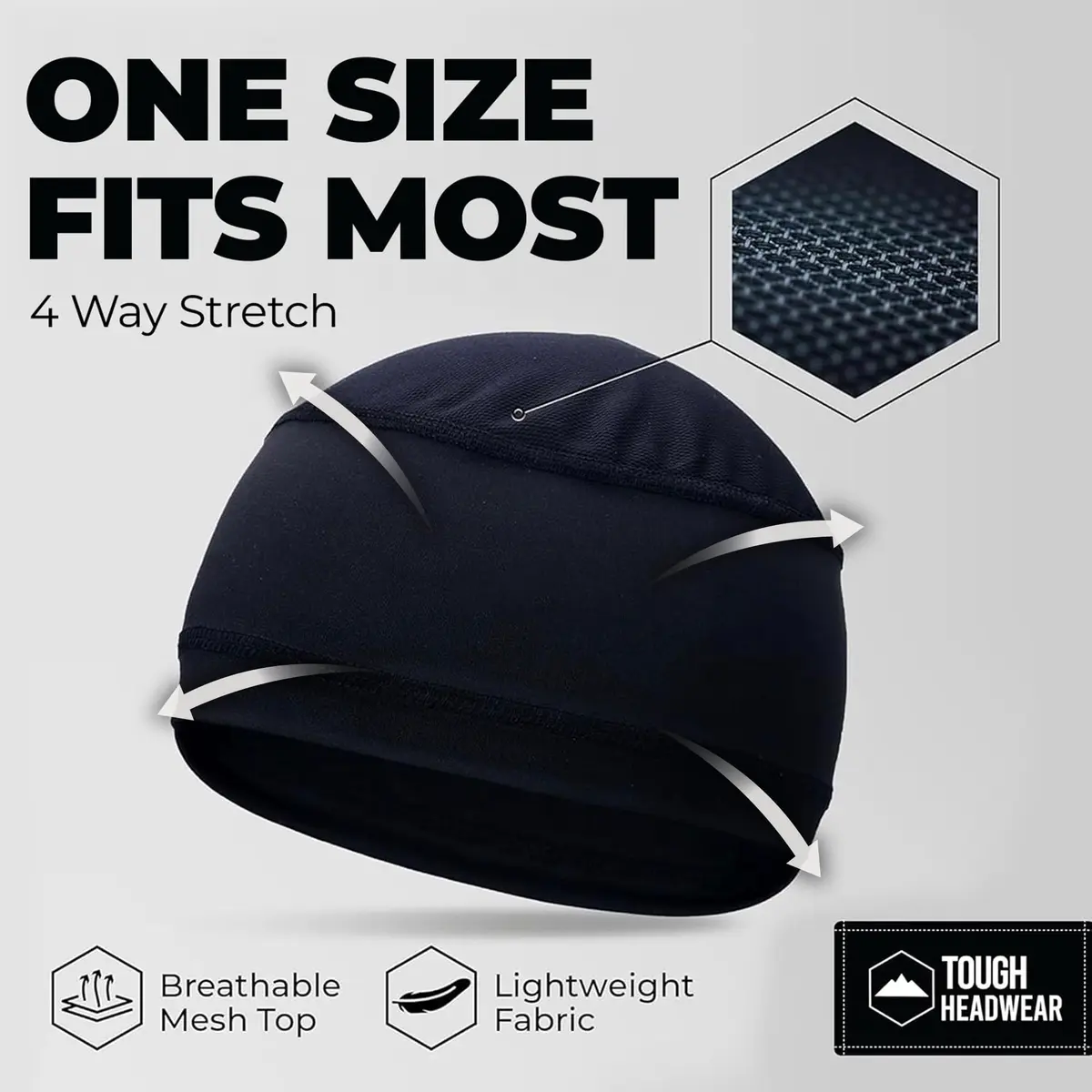 Tough Headwear Black Skull Cap Beanie - Helmet Liner for Men & Women - UPF 50+ Sun Protection - Fits 55.9-61.6 cm - view 5