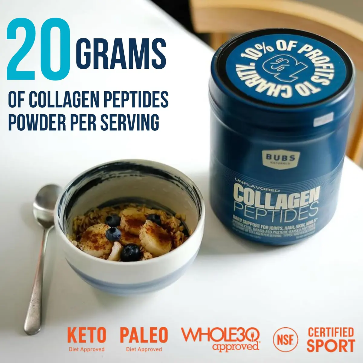 BUBS Naturals Collagen Peptides Powder, Unflavored 1.25 lb | Supports Hair, Skin & Joints - view 3