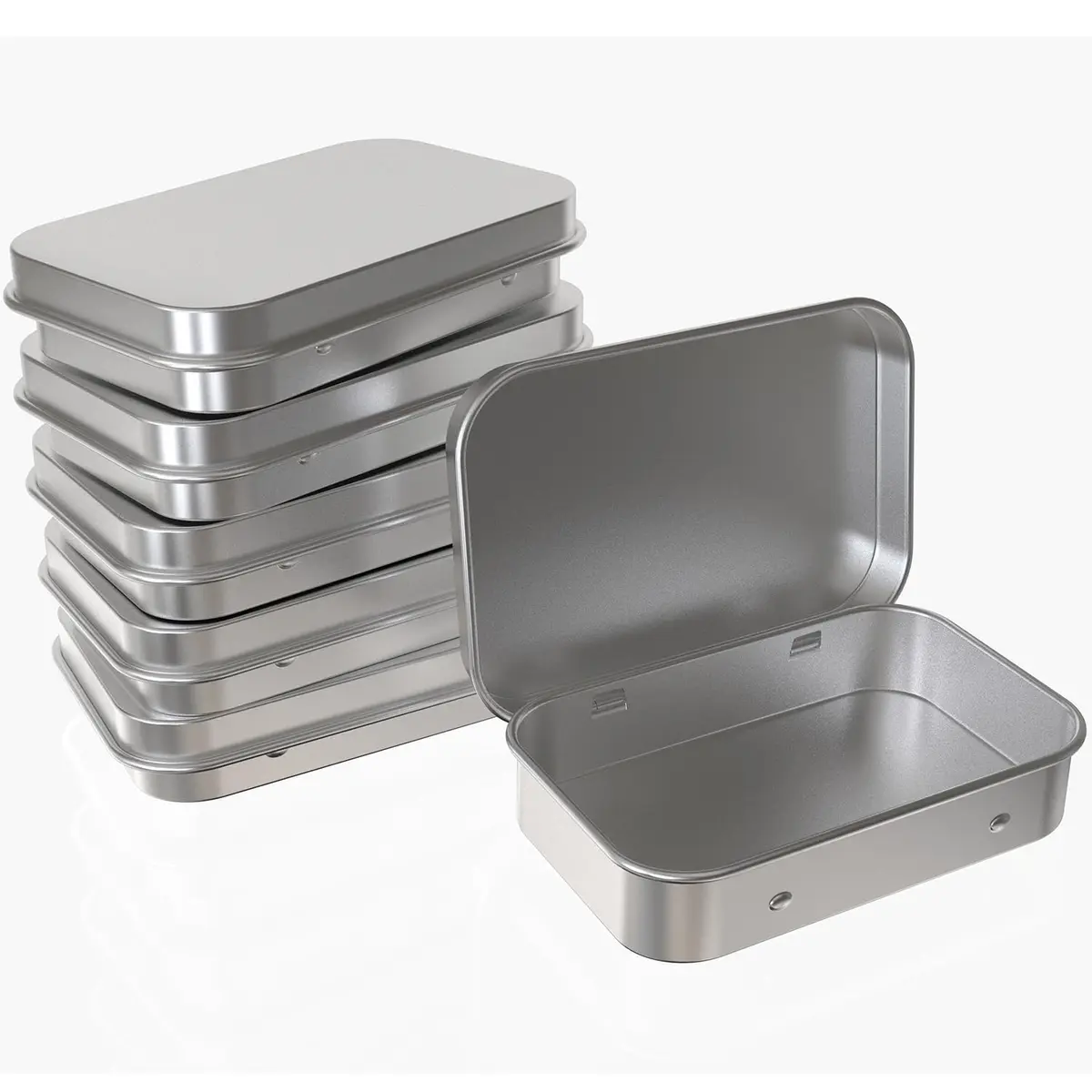 Hulless Small Hinged Tin Box Metal Storage Containers, Silver 6Pcs | Durable, Lightweight & Snug Closure for Household Items - main product image