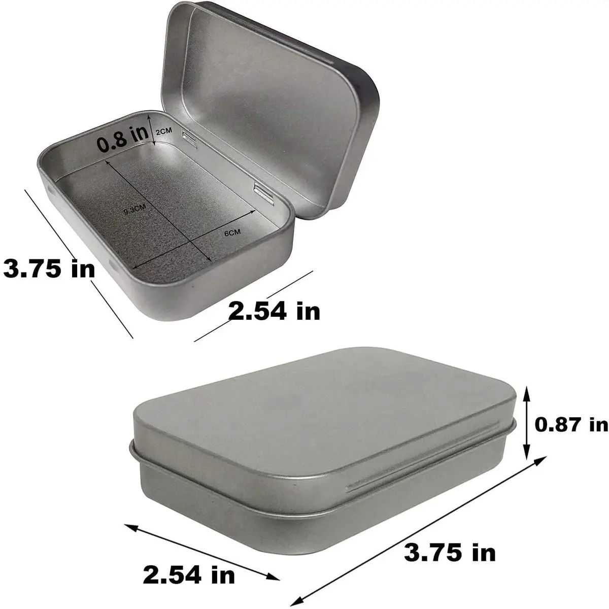 Hulless Small Hinged Tin Box Metal Storage Containers, Silver 6Pcs | Durable, Lightweight & Snug Closure for Household Items - view 2