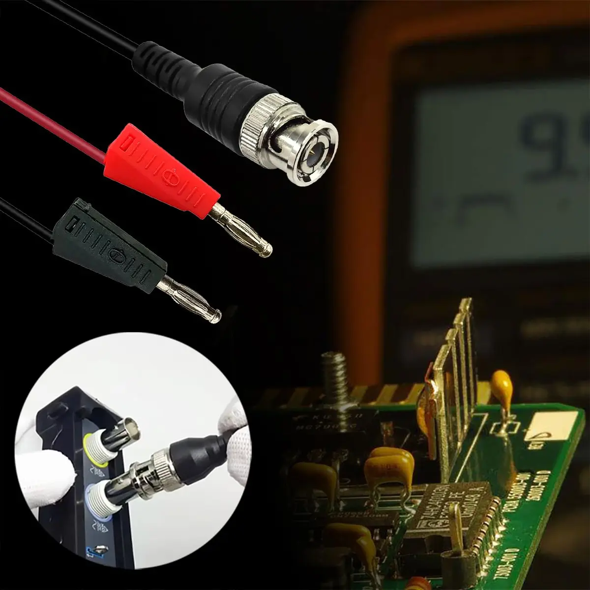 Amadget Coaxial Cable BNC Male to Dual Banana Plug Test Lead | 50Ω Impedance, 120cm Line - view 3