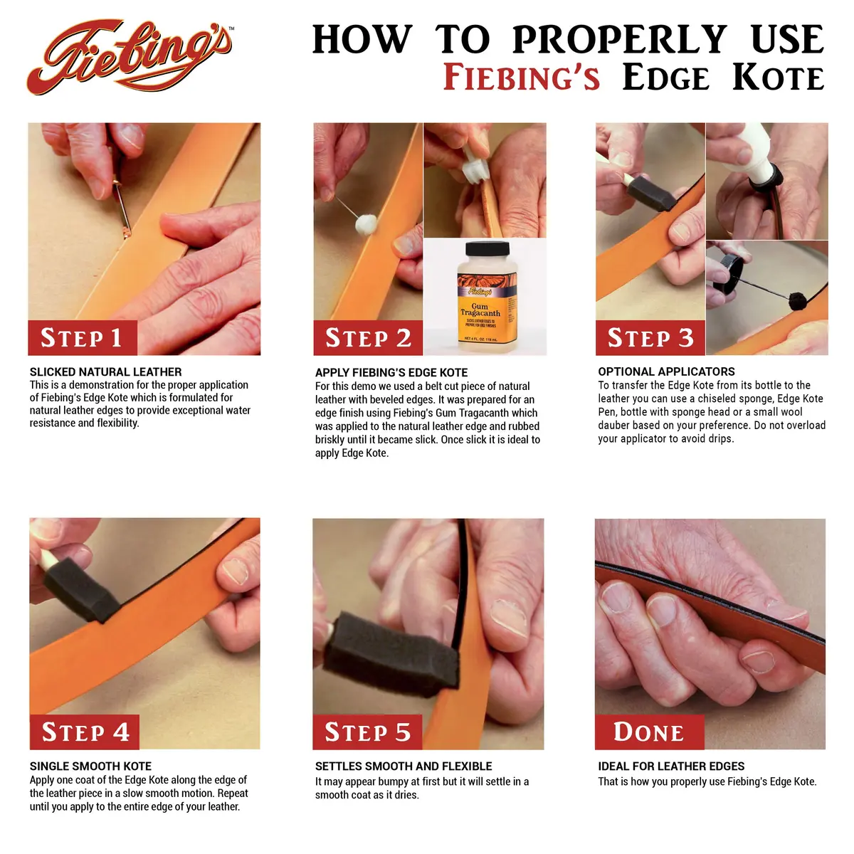 Fiebing's Edge Kote Leather Edge Paint 4 oz (118 ml) Light Brown | Professional Flexible Water-Resistant Finish - view 3