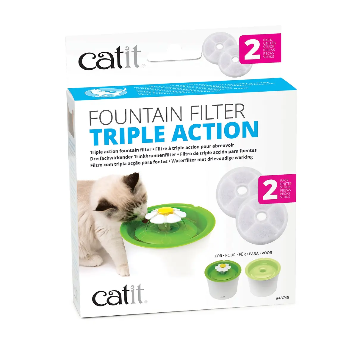 Catit Triple Action Replacement Water Fountain Filters 2 Pack | Odor & Debris Removal, Softens Hard Water, Fits Catit Senses 2.0 - main product image