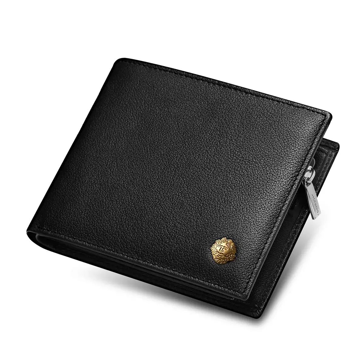 LAORENTOU Full-Grain Leather Bifold Wallet for Men | 9 Card Slots, Zipper Coin Pocket, ID Window, Black - main product image