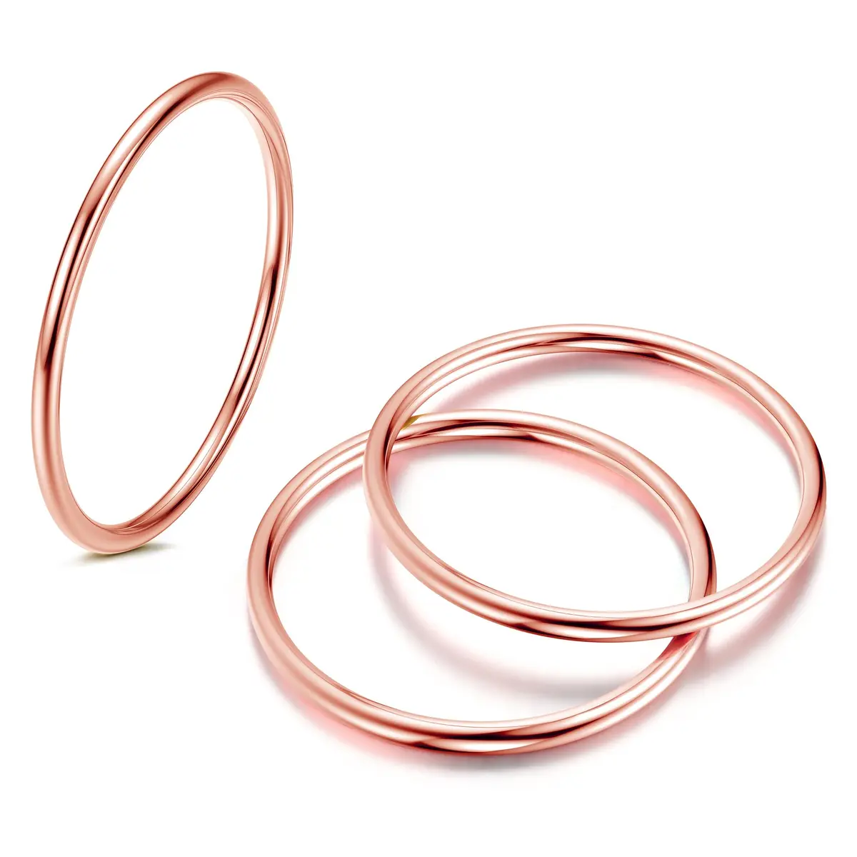 LOYALLOOK 3Pcs 1mm Thin 14K Gold Plated Stackable Rings for Women | Non Tarnish Stainless Steel, Size 3-10, Rose Gold Tone - view 5