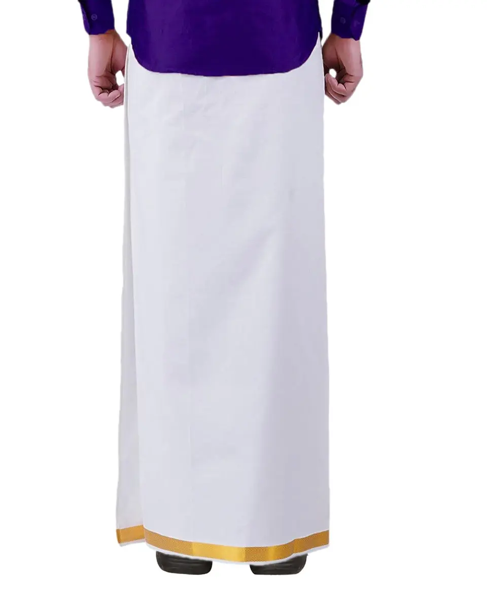 PRAKASAM COTTON Men's Cotton Welcro Pocket Dhoti 44 White | Traditional Indian Loungewear - view 2