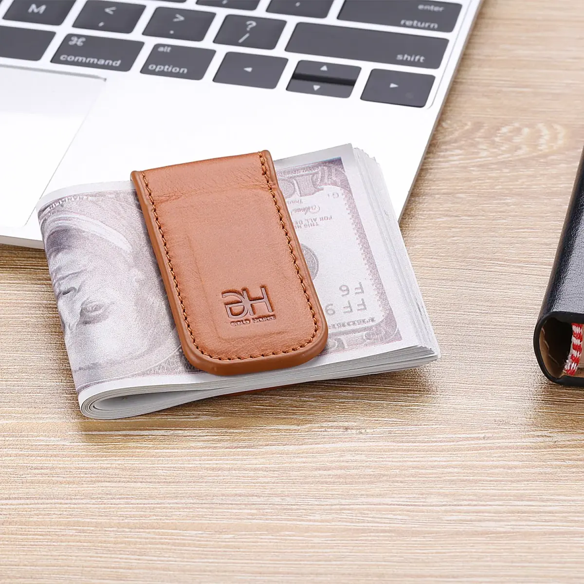 GH GOLD HORSE Slim Magnetic Money Clip Genuine Leather Business Card Holder for Men, Brown | Holds 10-15 Bills & Cards - view 6