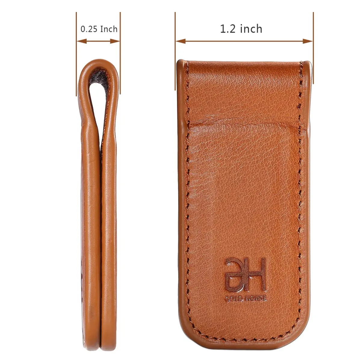 GH GOLD HORSE Slim Magnetic Money Clip Genuine Leather Business Card Holder for Men, Brown | Holds 10-15 Bills & Cards - view 4