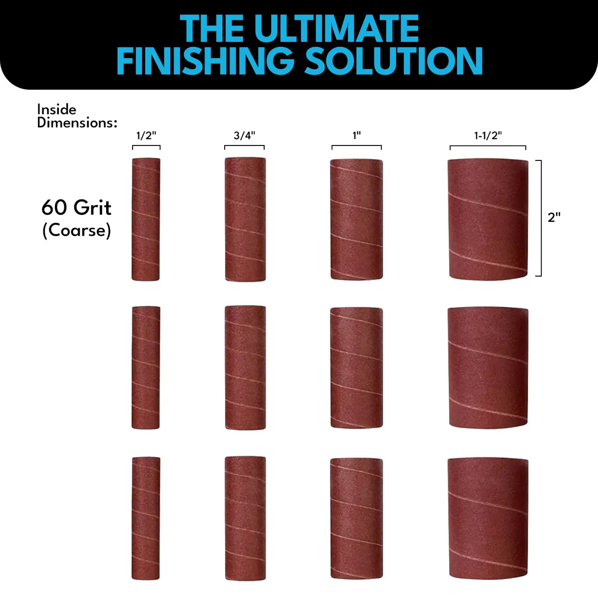 LINE10 Tools 12pk Spindle Sanding Sleeves 2in Long | Coarse 60 Grit for Curves & Contours - view 4