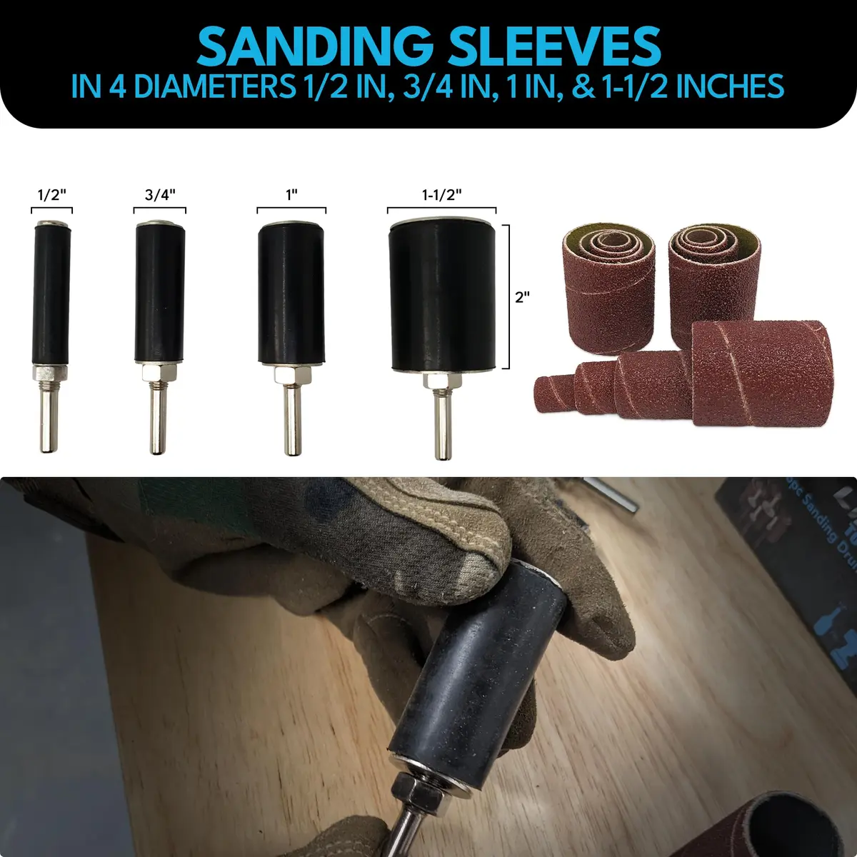 LINE10 Tools 12pk Spindle Sanding Sleeves 2in Long | Coarse 60 Grit for Curves & Contours - view 5