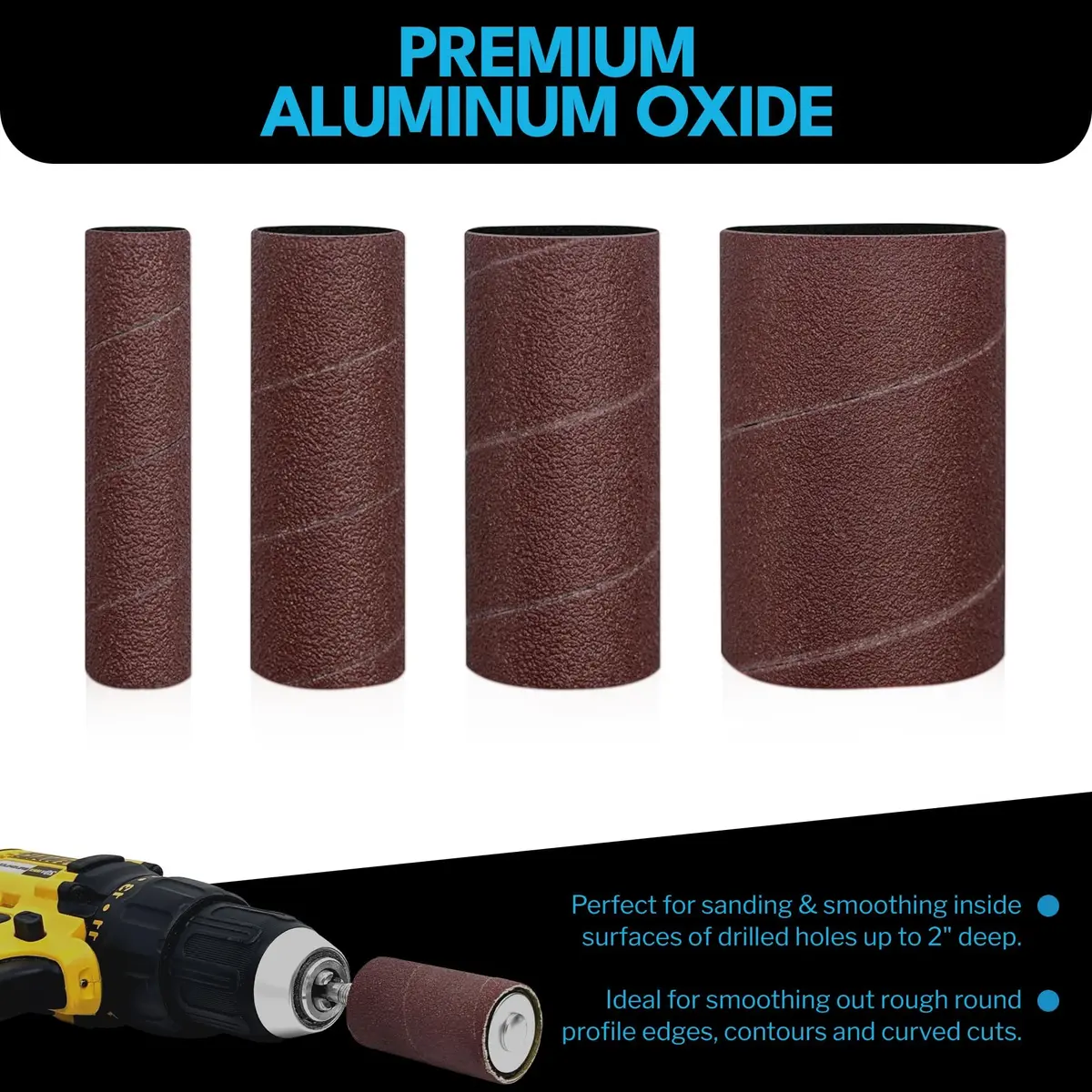 LINE10 Tools 12pk Spindle Sanding Sleeves 2in Long | Coarse 60 Grit for Curves & Contours - view 2
