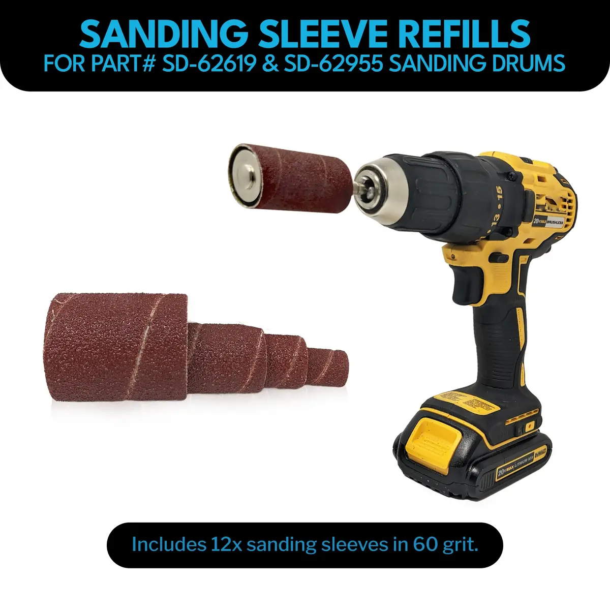 LINE10 Tools 12pk Spindle Sanding Sleeves 2in Long | Coarse 60 Grit for Curves & Contours - view 3
