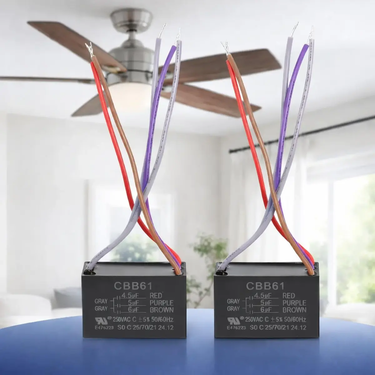 Podoy CBB61 Ceiling Fan Capacitor 4.5uF+5uF+6uF 250VAC 5-Wire 2-Pack | Restores Fan Speeds - main product image