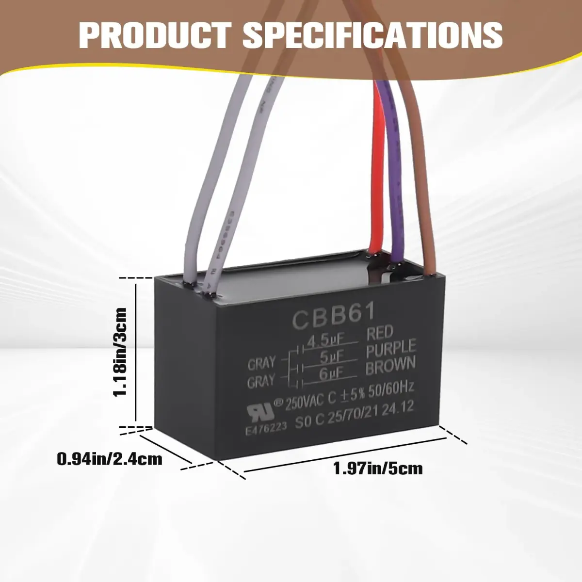 Podoy CBB61 Ceiling Fan Capacitor 4.5uF+5uF+6uF 250VAC 5-Wire 2-Pack | Restores Fan Speeds - view 3