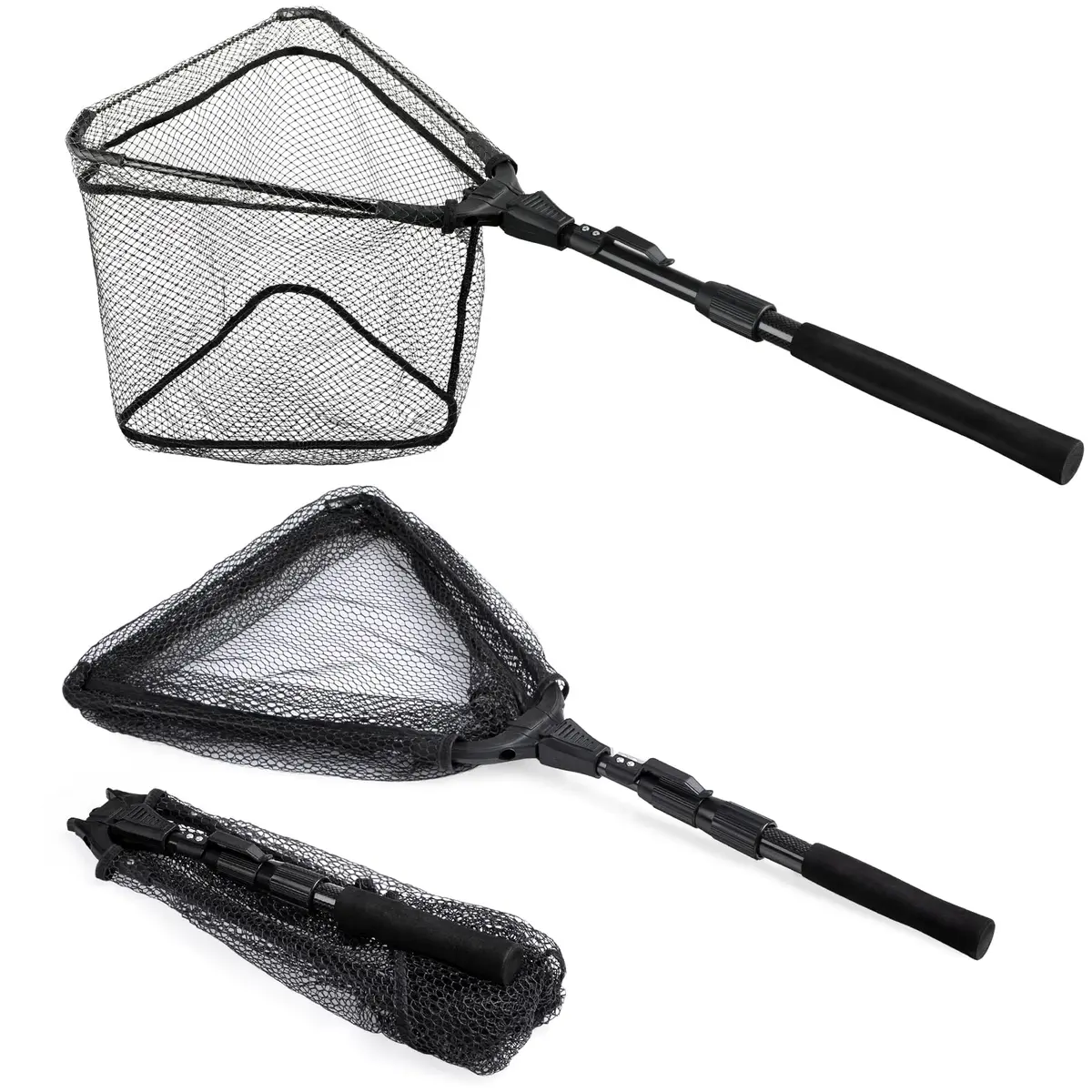 PLUSINNO 1.0m Extendable Fishing Net with 20" (52cm) Hoop, 21" (53cm) Deep Net | Foldable & Lightweight Landing Net for Bass Trout Salmon - main product image