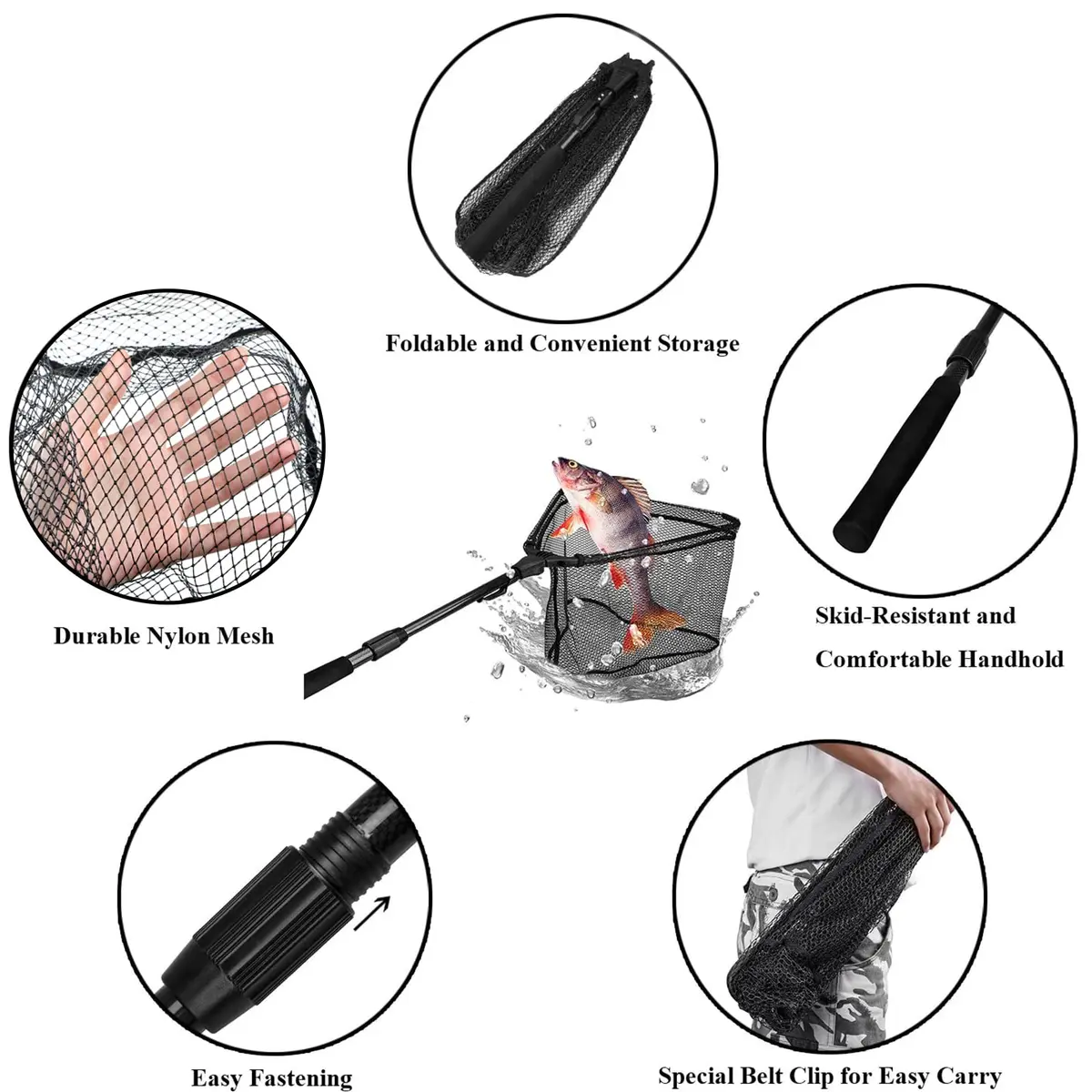 PLUSINNO 1.0m Extendable Fishing Net with 20" (52cm) Hoop, 21" (53cm) Deep Net | Foldable & Lightweight Landing Net for Bass Trout Salmon - view 5