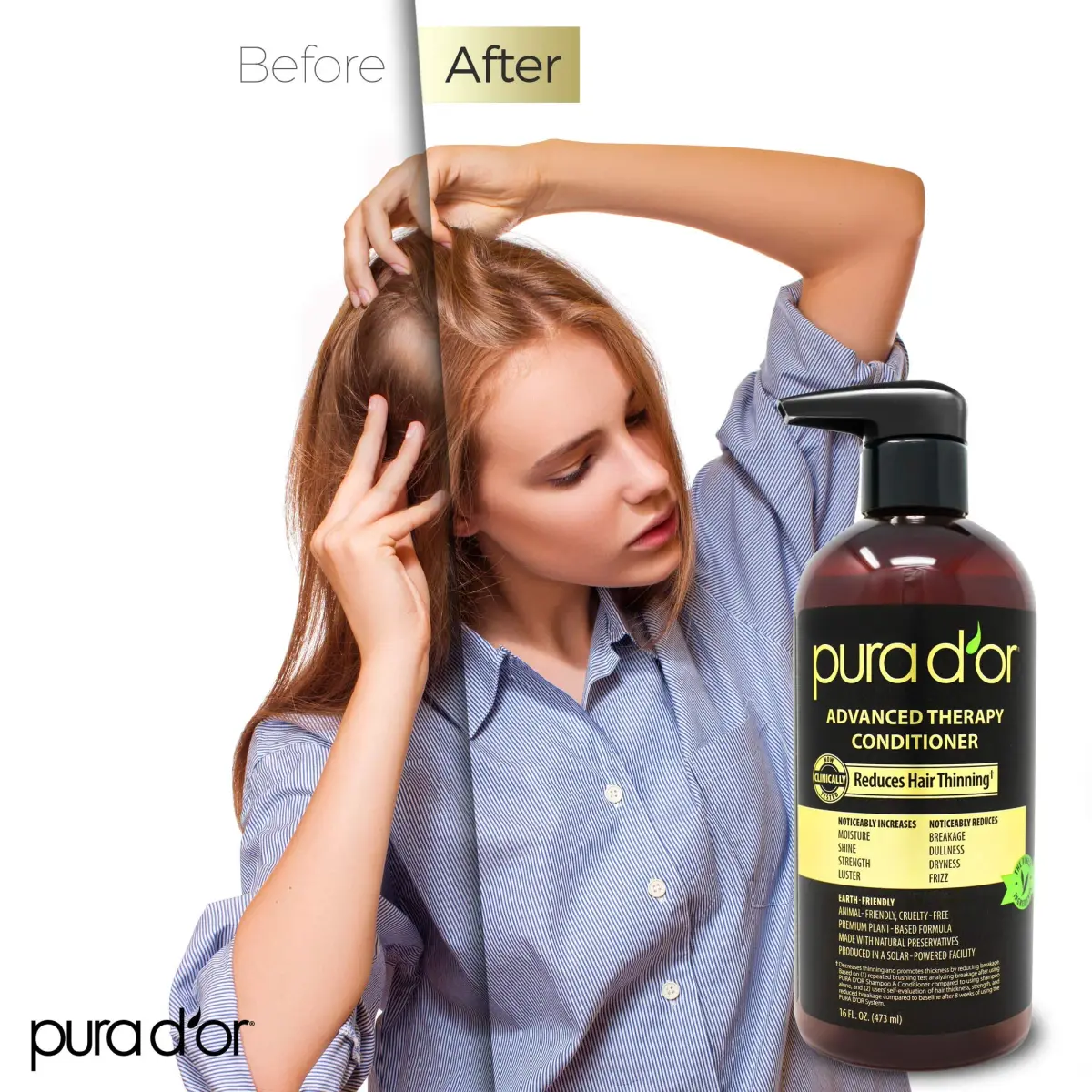 PURA D'OR Advanced Therapy Conditioner 473ml (16 Fl Oz) | For Increased Moisture, Strength, Volume & Texture - view 3
