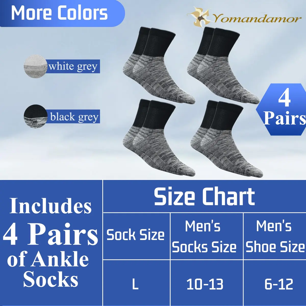 Yomandamor Men's 4 Pairs Diabetic Ankle Socks Seamless Toe Cushion Sole | Comfort & Circulation Support - view 6