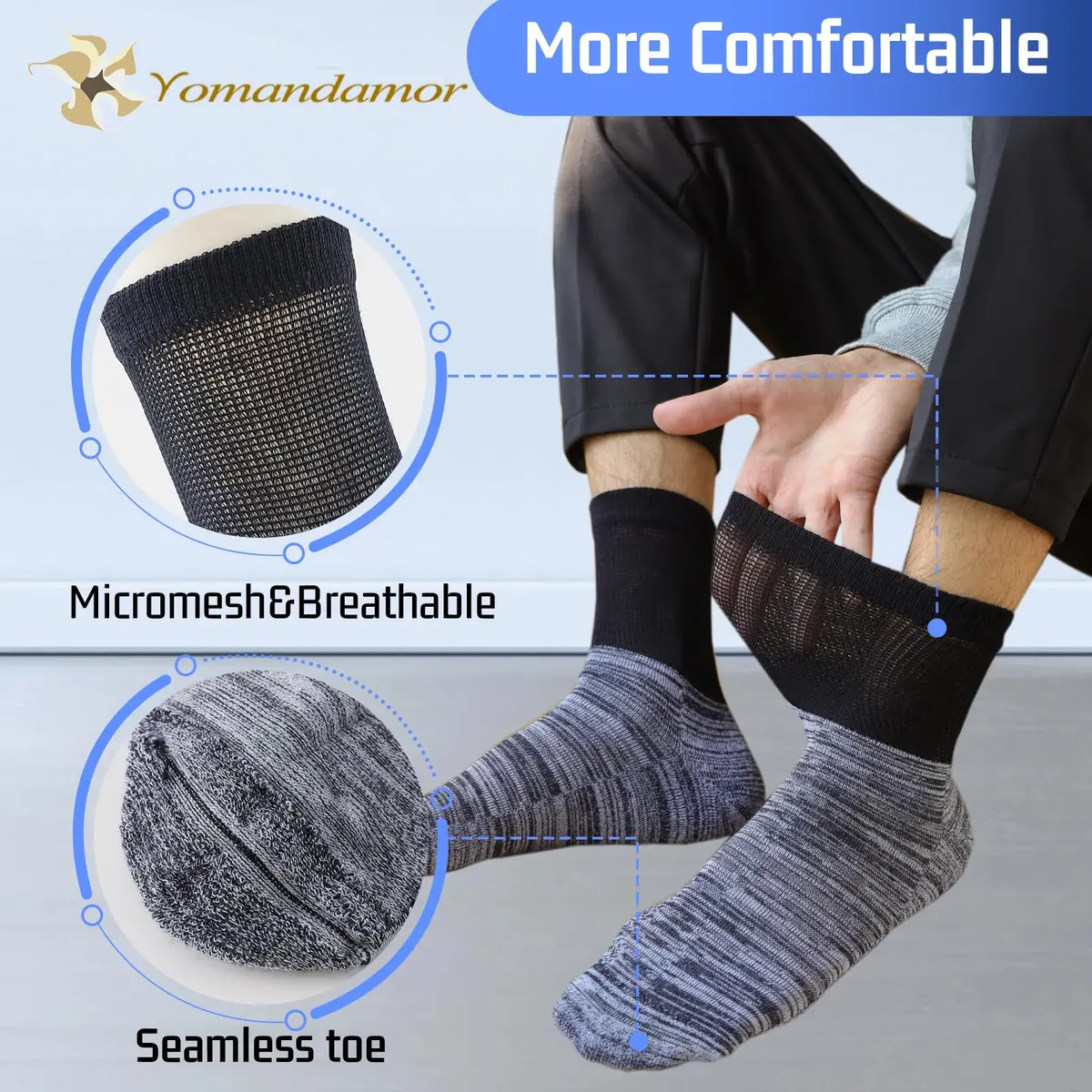 Yomandamor Men's 4 Pairs Diabetic Ankle Socks Seamless Toe Cushion Sole | Comfort & Circulation Support - view 3