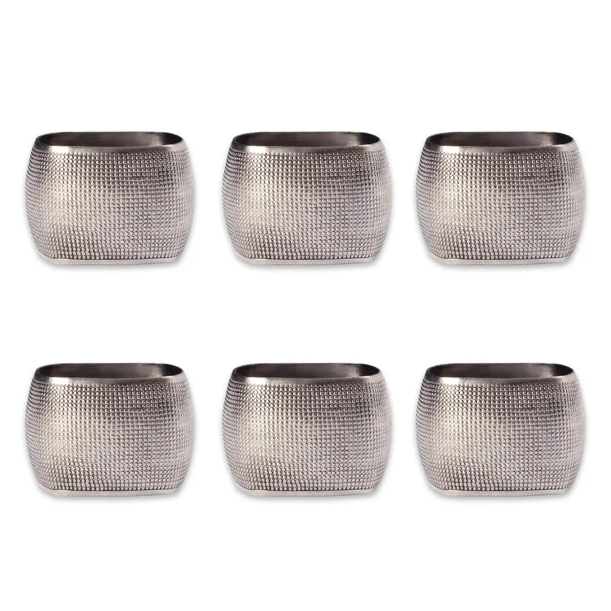 DII Silver 6 Count Napkin Ring Set | Modern Square Textured Design for Elegant Table Settings - main product image